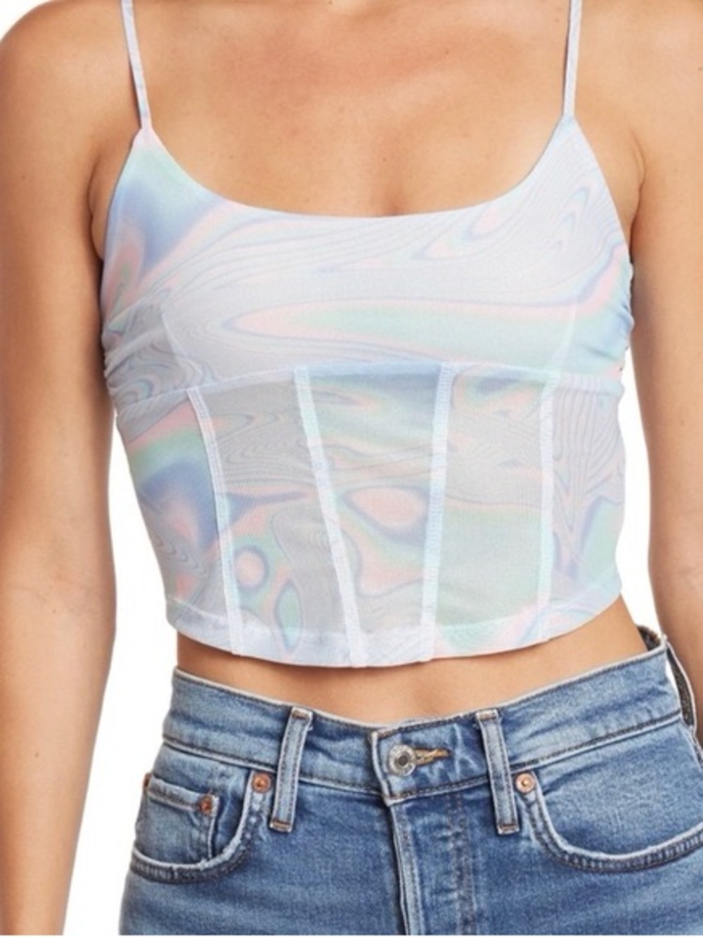 Elodie Pastel Holographic Mesh Crop Top